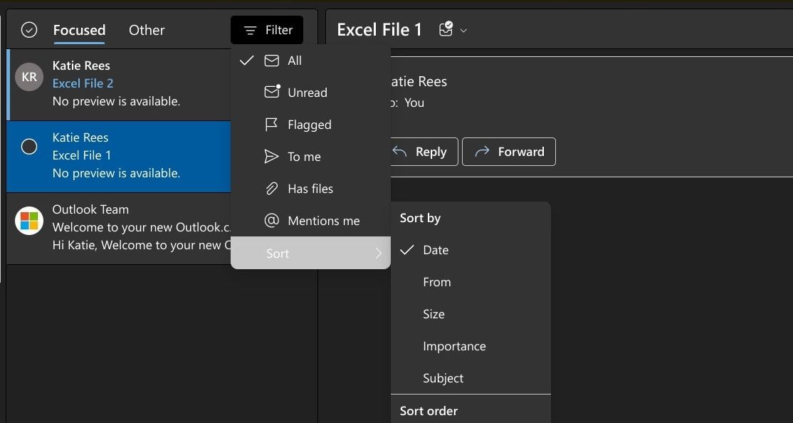 Sắp xếp email trong hộp thư đến Outlook