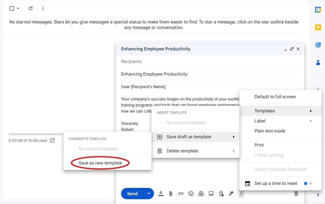 Save as new template Gmail option