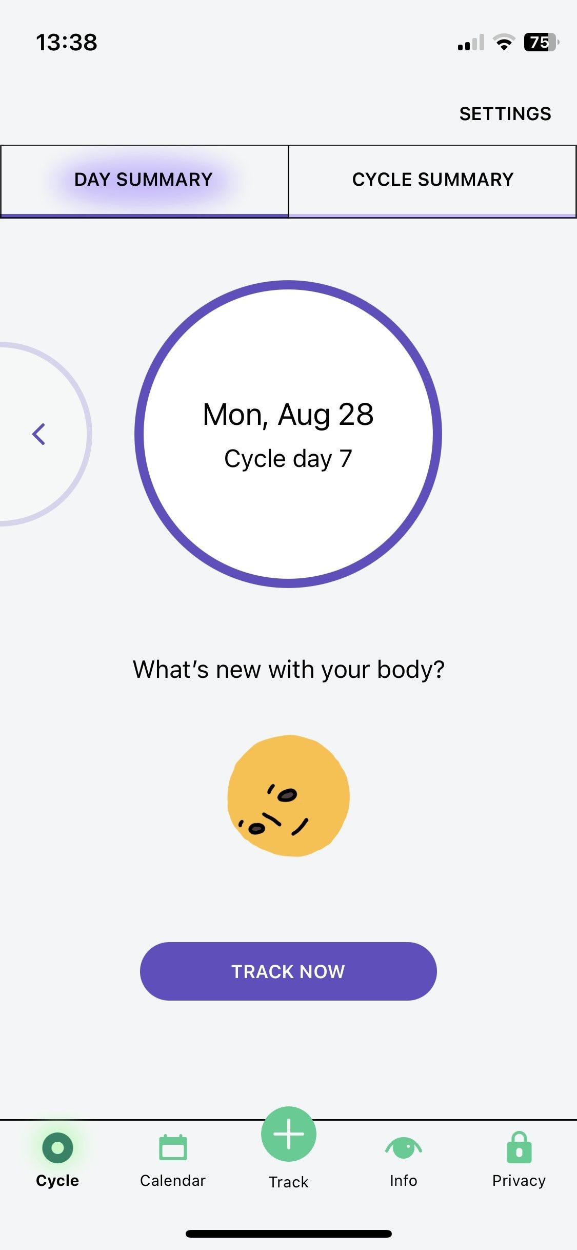 Screenshot of Euki app - Cycle tab