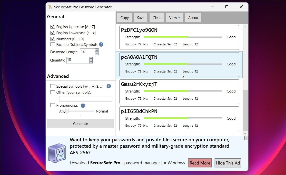 SecureSafe Pro - Công cụ tạo mật khẩu an toàn cho Windows