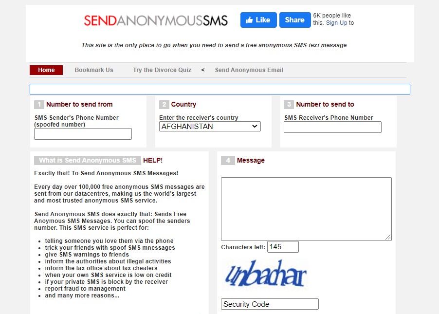 Send Anonymous SMS