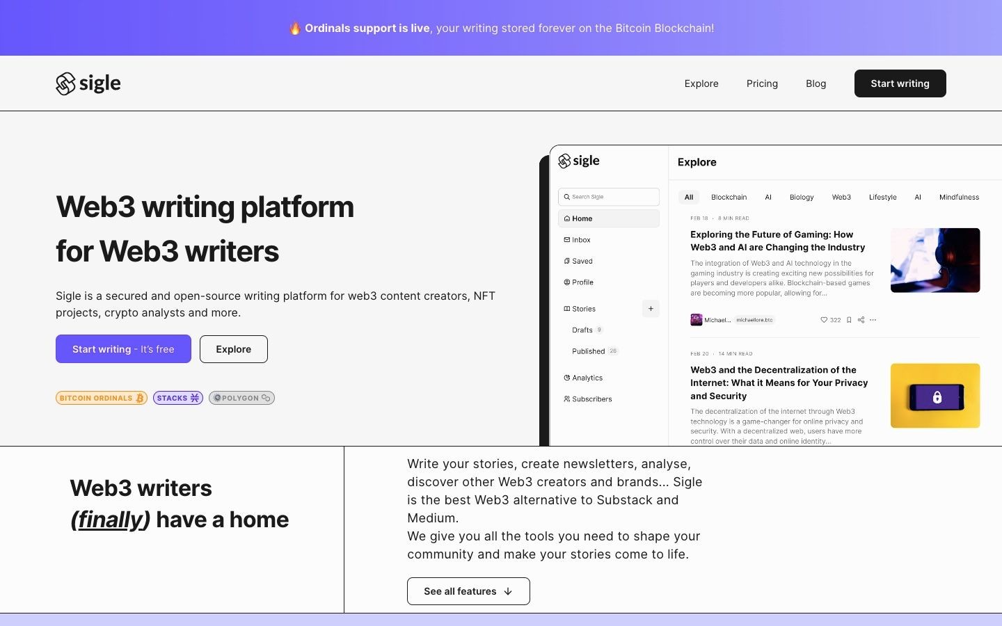 Sigle website home page