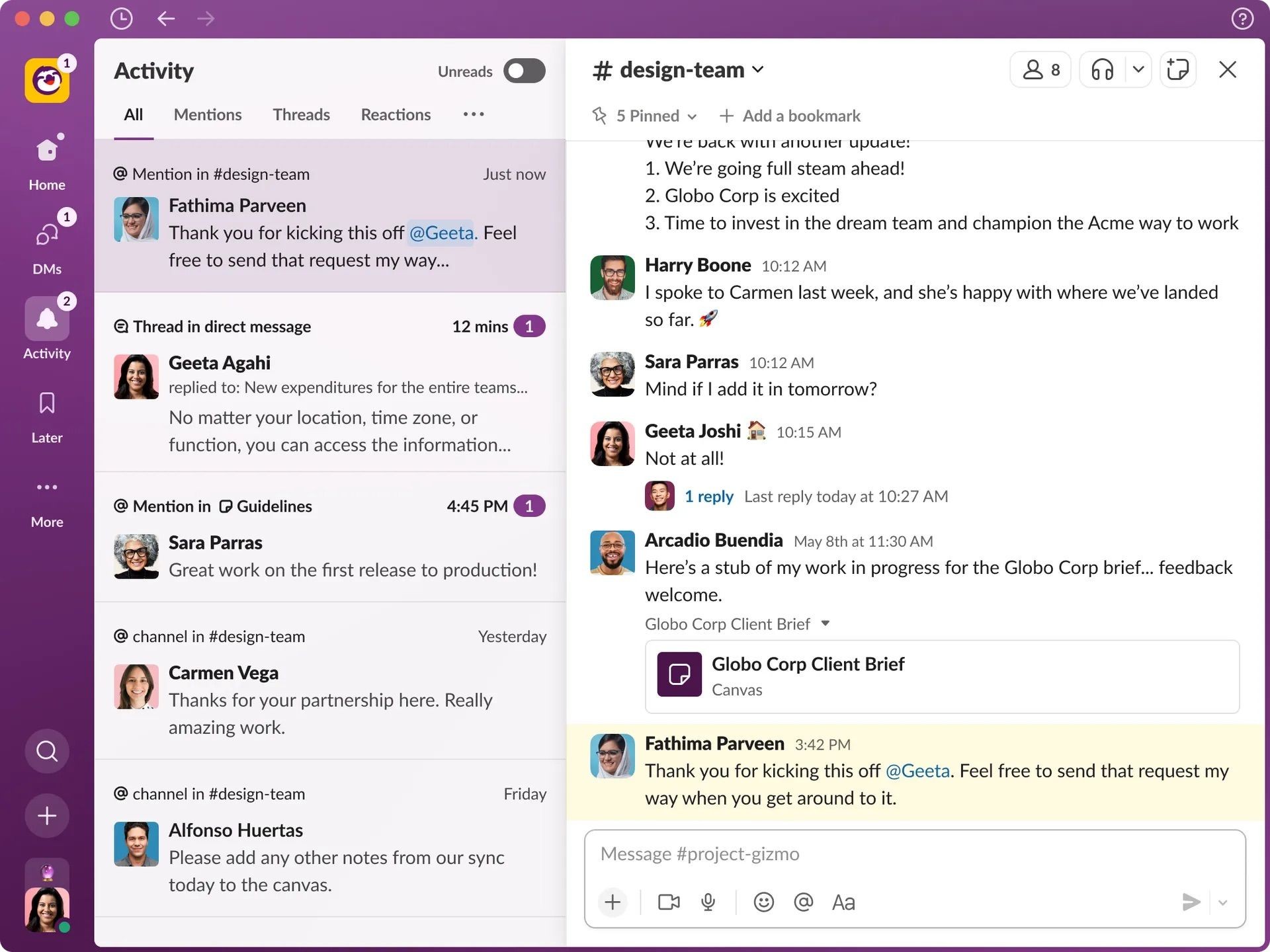 Slack thiết kế mới tab Activity