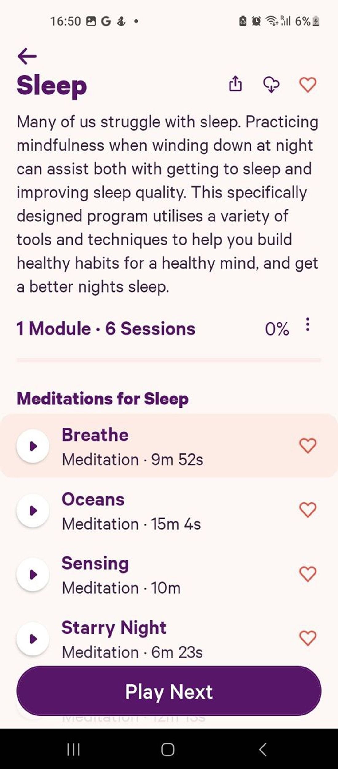 Sleep playlists in Smiling Mind