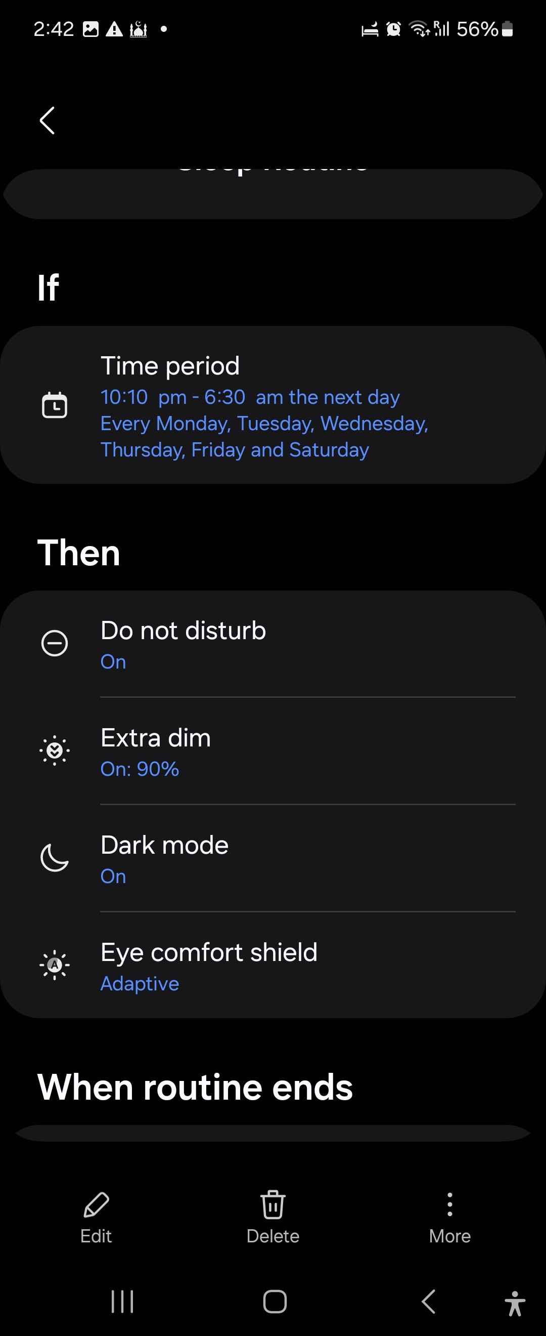 Sleeping routine settings on Modes and Routine on Galaxy Flip 6