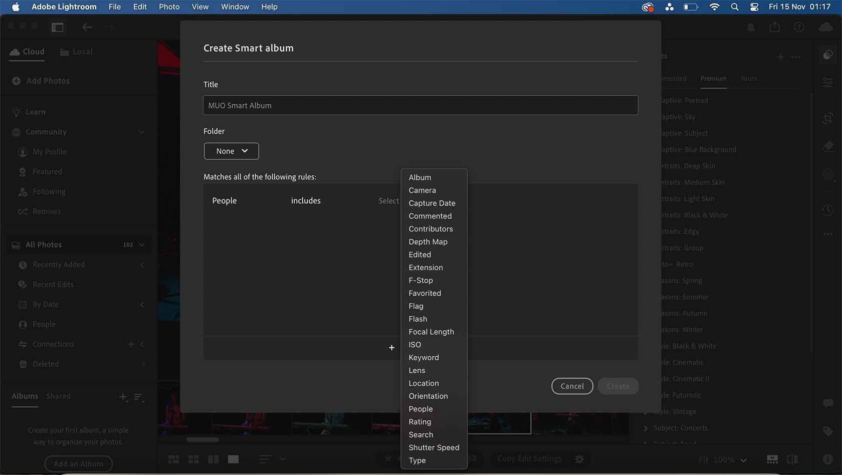 Smart Albums trong Lightroom CC