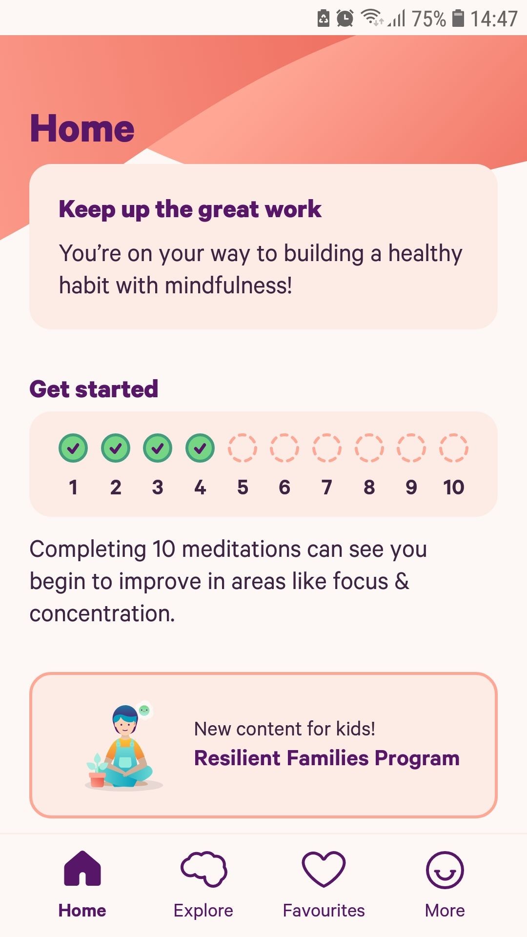 Smiling Mind giao diện chính thiền định trên điện thoại Android