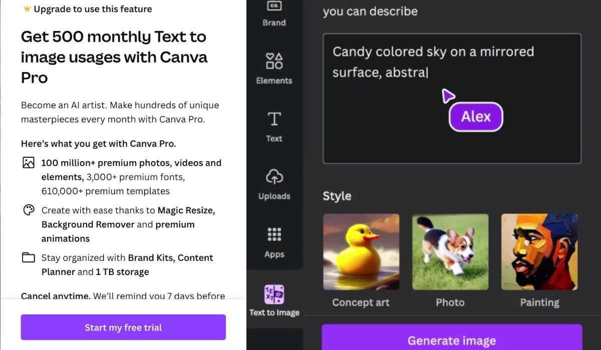 Số lần sử dụng Text to Image với Canva Pro