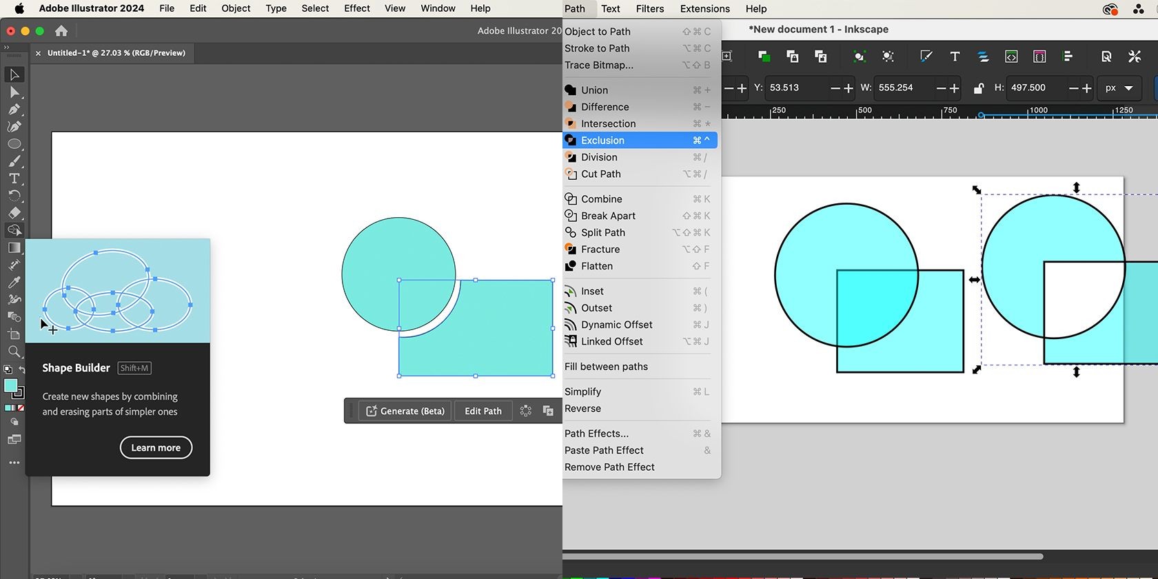 So sánh Inkscape và Illustrator về Shape Builder