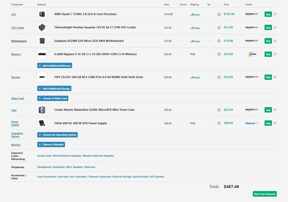 So sánh PC Part Picker và Beelink SER5 Ryzen 7 5700U