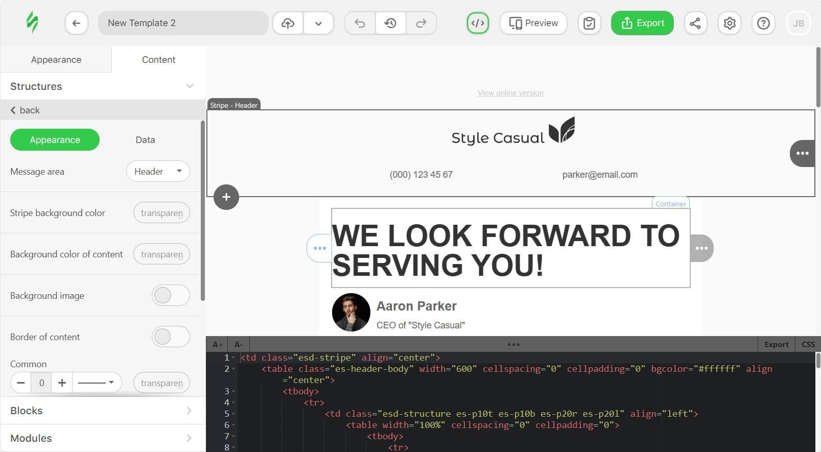 Stripo HTML email template builder