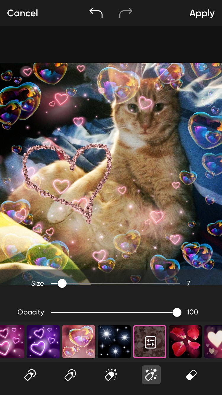 Sử dụng cọ vẽ lấp lánh màu hồng trên ảnh mèo cam trong Picsart