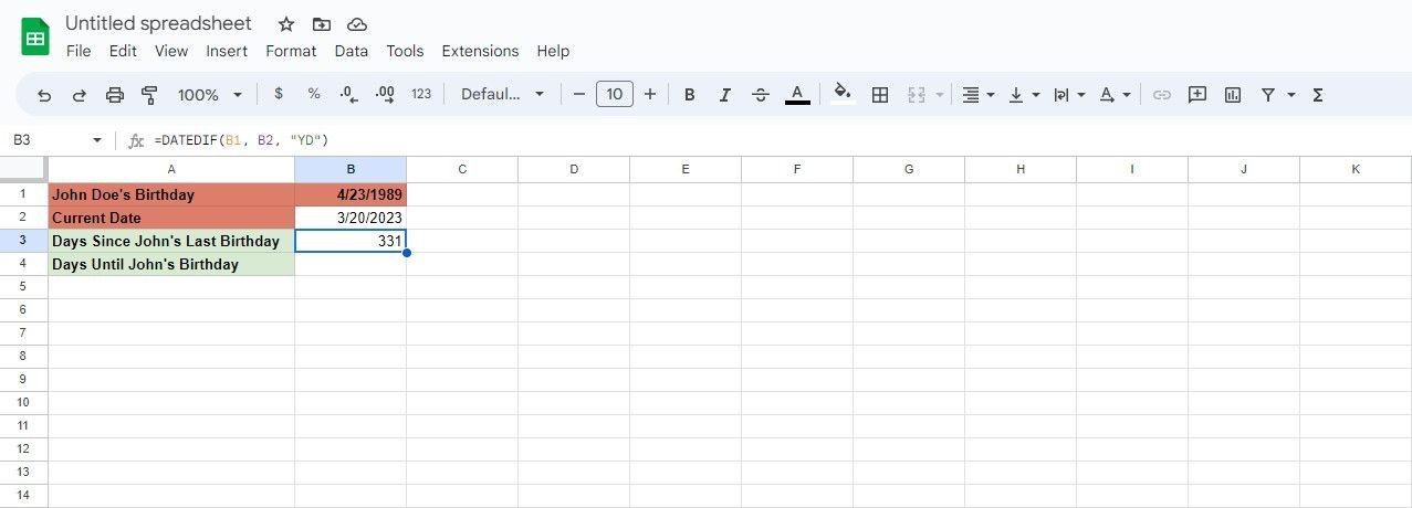 Sử dụng hàm DATEDIF trong Google Sheets