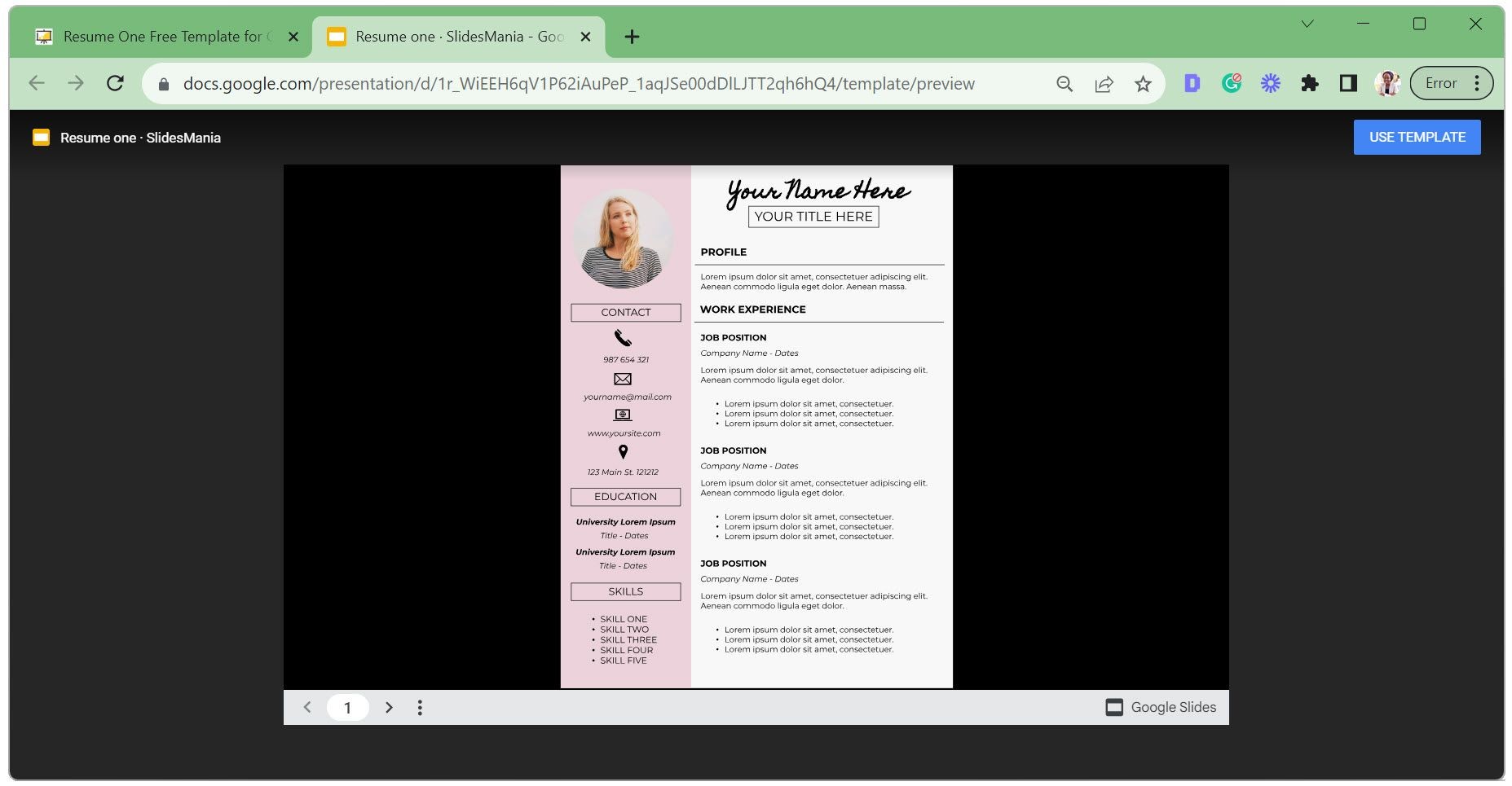 Sử dụng mẫu CV trong Google Slides