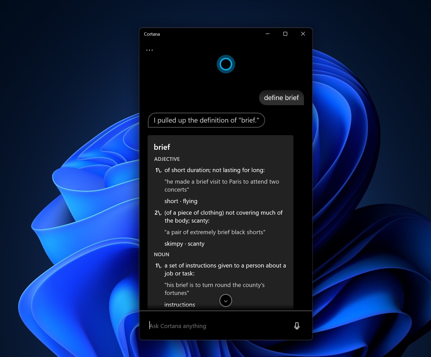 Sử dụng ứng dụng Cortana để tra cứu nghĩa từ