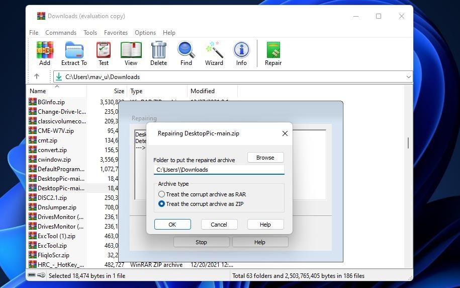 Sử dụng WinRAR để sửa chữa tệp nén bị hỏng