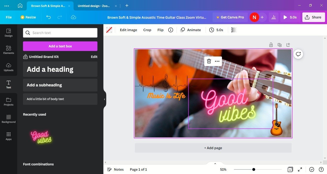 Sự kết hợp phông chữ Good Vibes được thêm vào nền