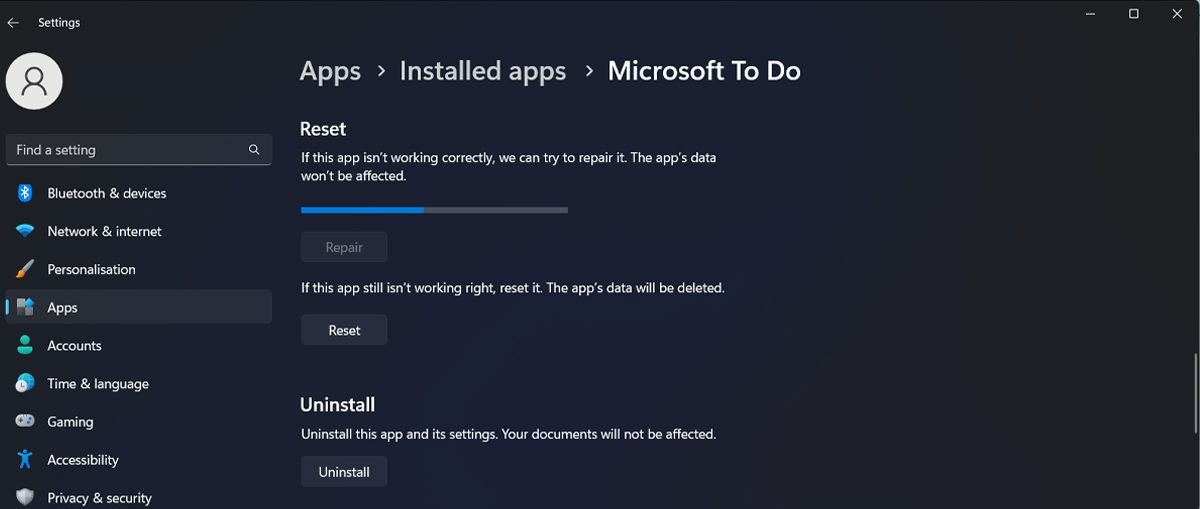 Sửa chữa ứng dụng Microsoft To Do