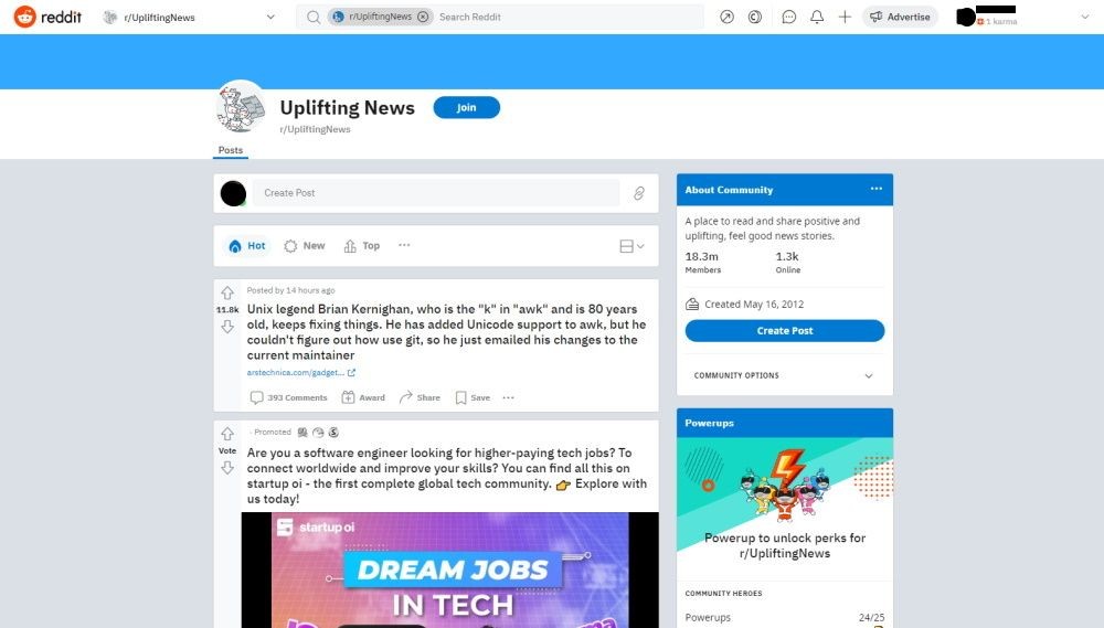 Subreddit Uplifting News trên Reddit