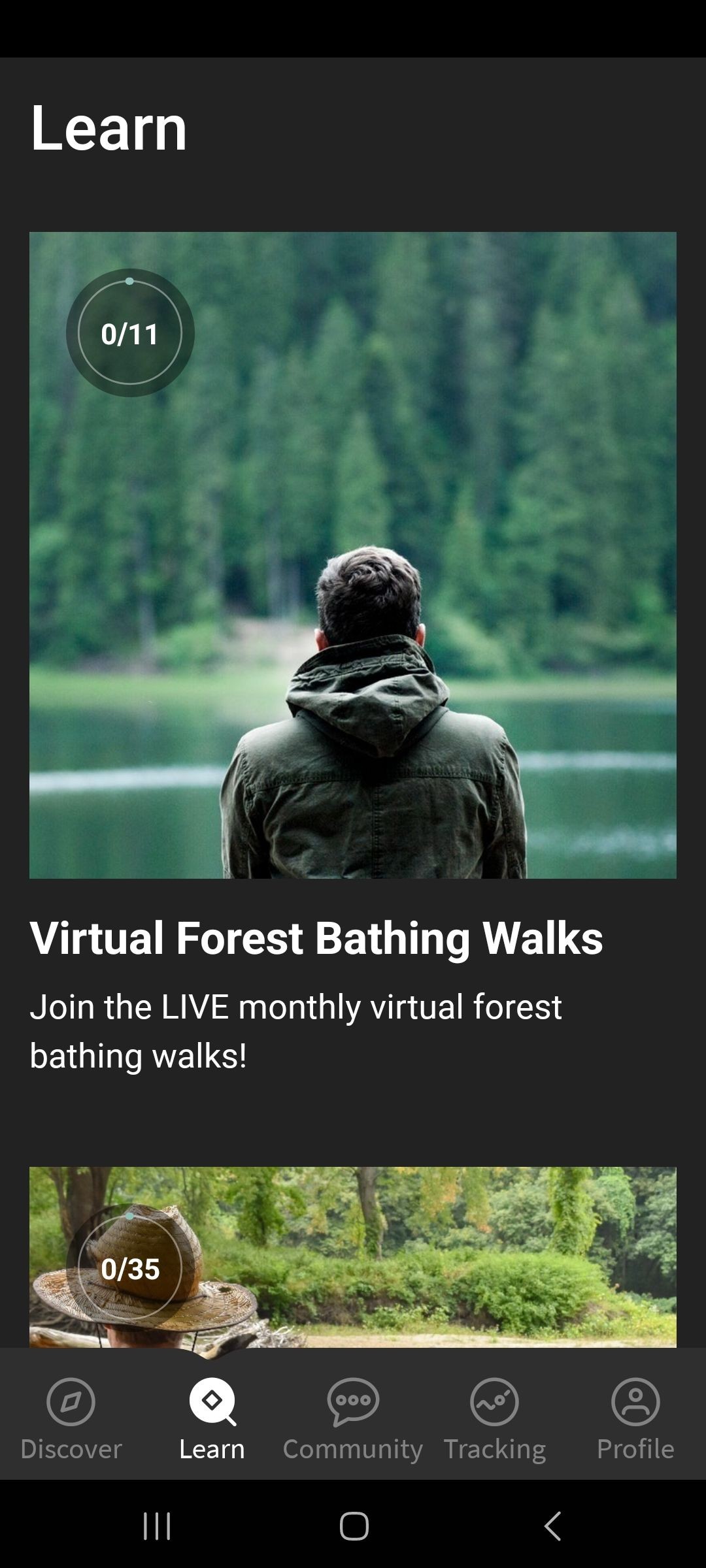 Tab đi dạo rừng ảo trong ứng dụng Forest Bathing Life