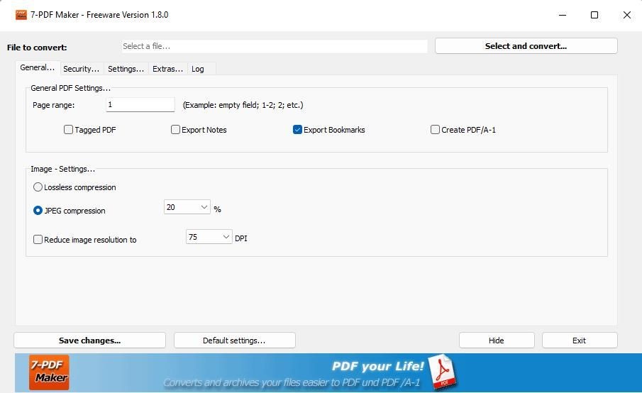 Tab General trong 7-PDF Maker