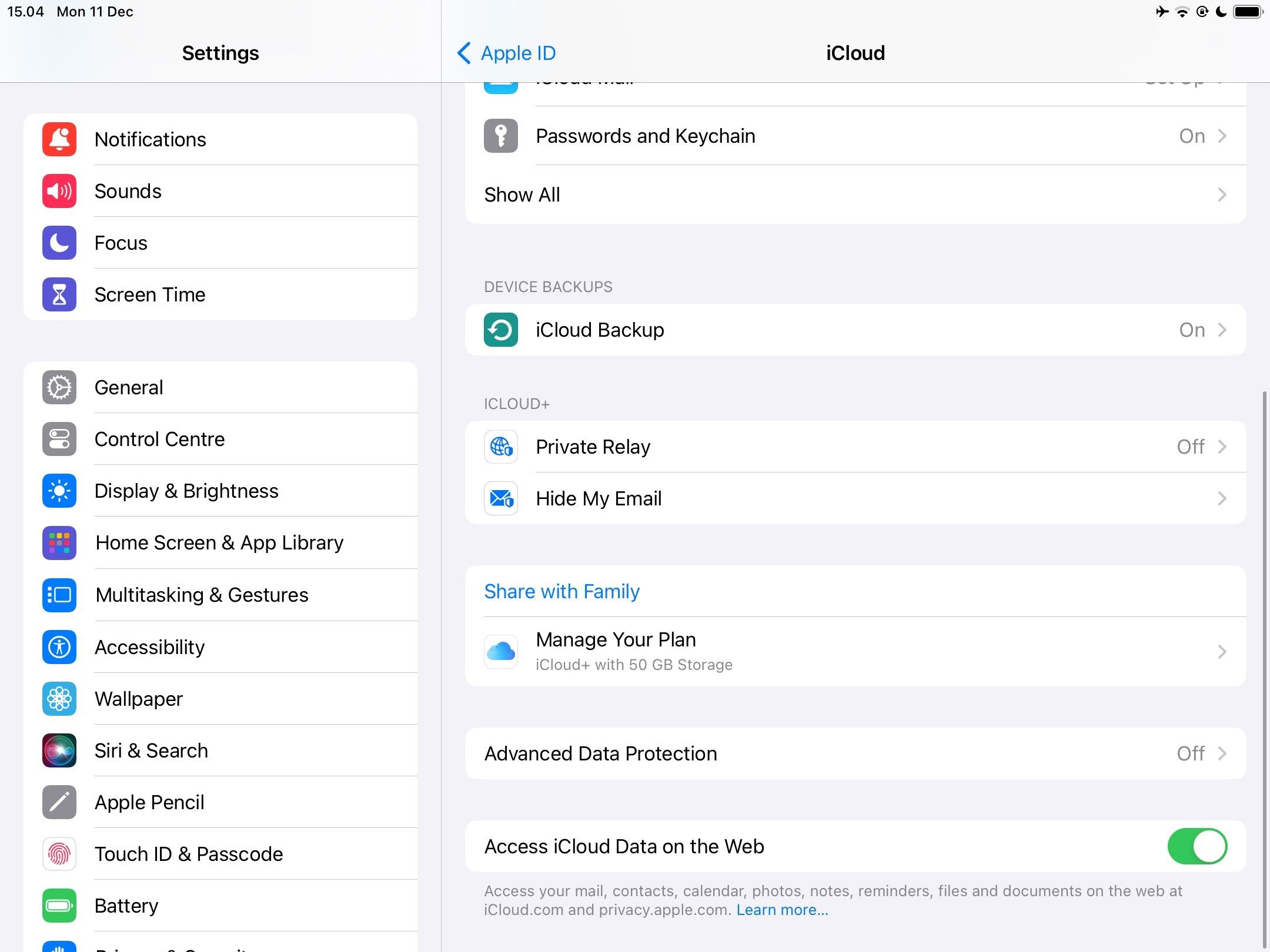 Tab iCloud Private Relay trên iPad