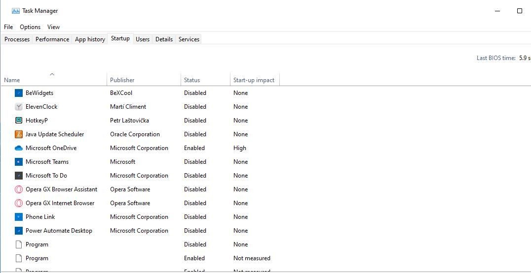 Tab Khởi động trong Task Manager