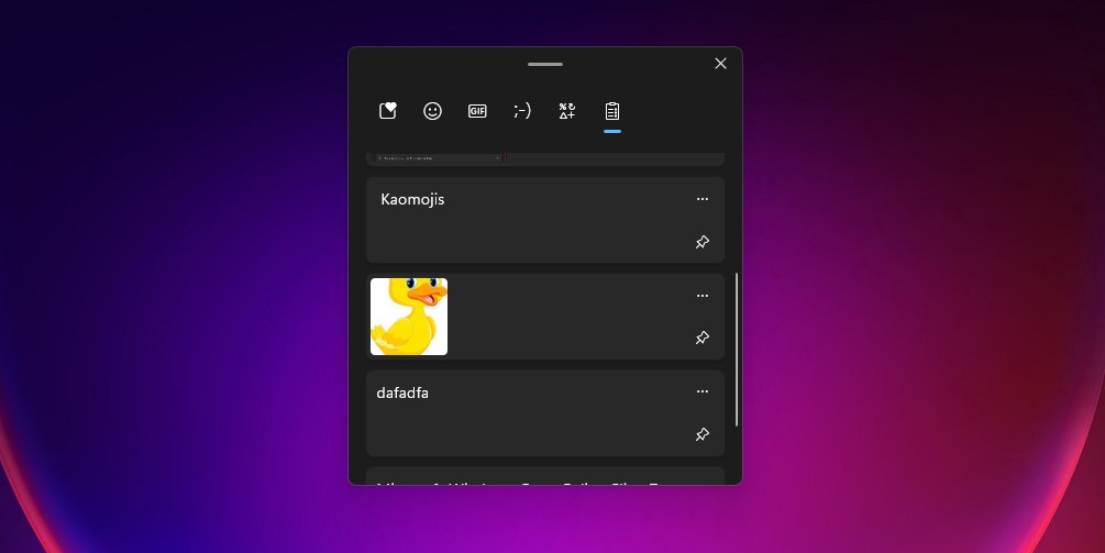 Tab lịch sử clipboard