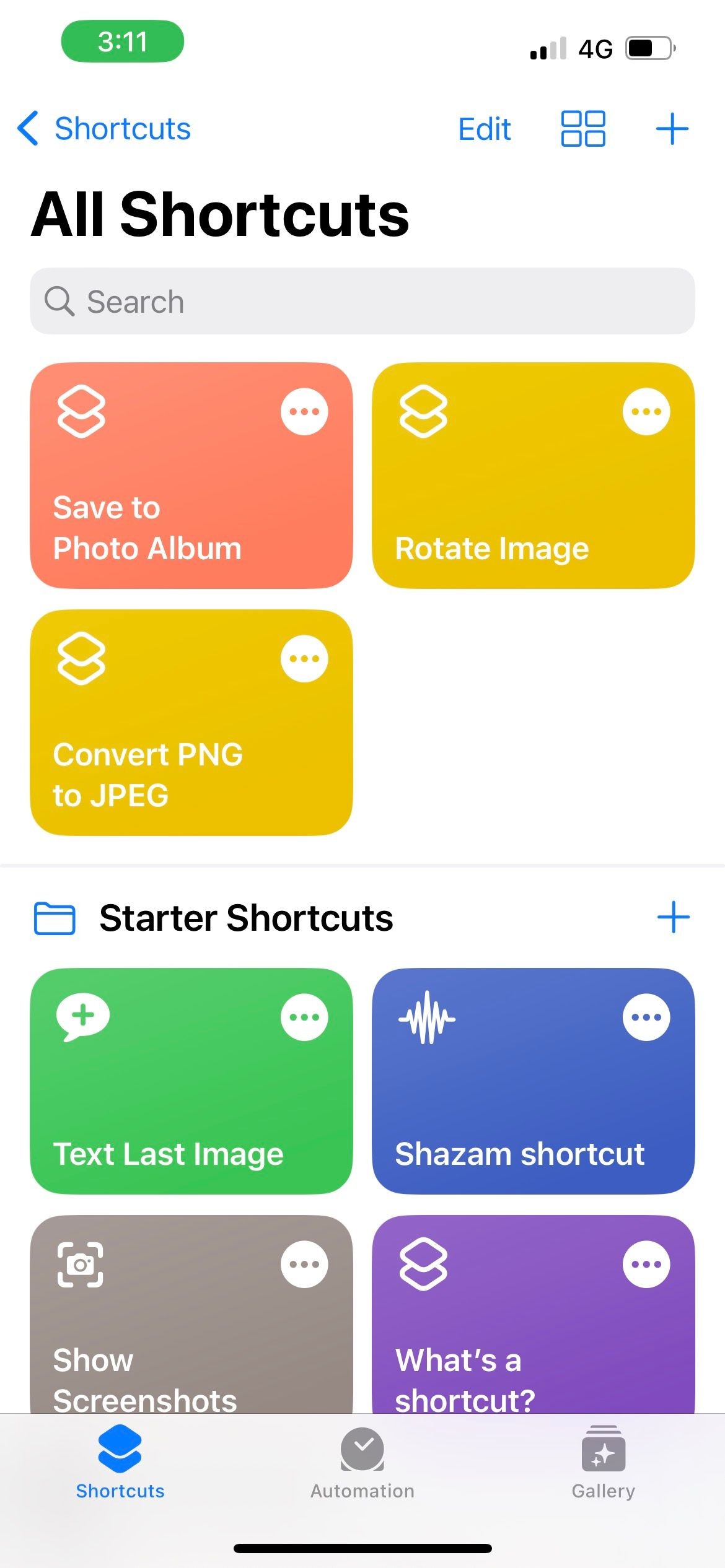 Tab Shortcuts trong ứng dụng Shortcuts iPhone