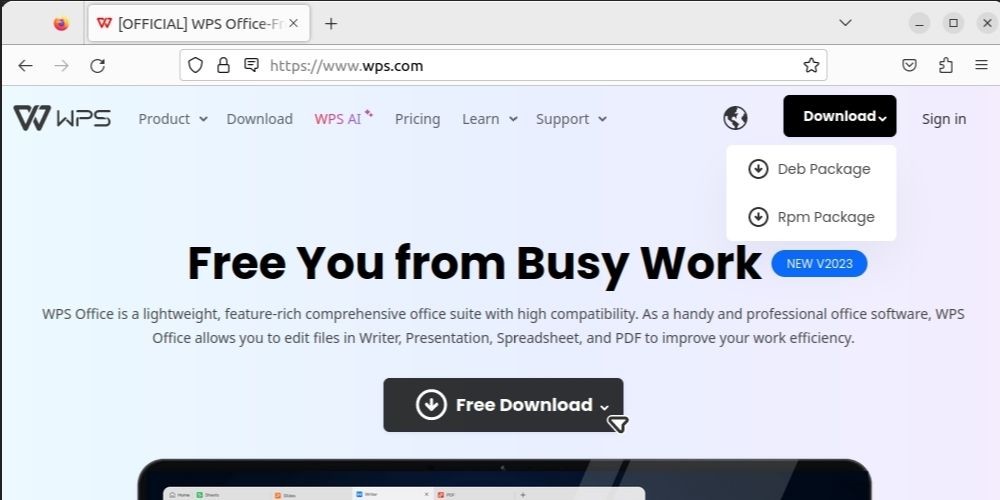 Tải gói deb của WPS Office trên Ubuntu