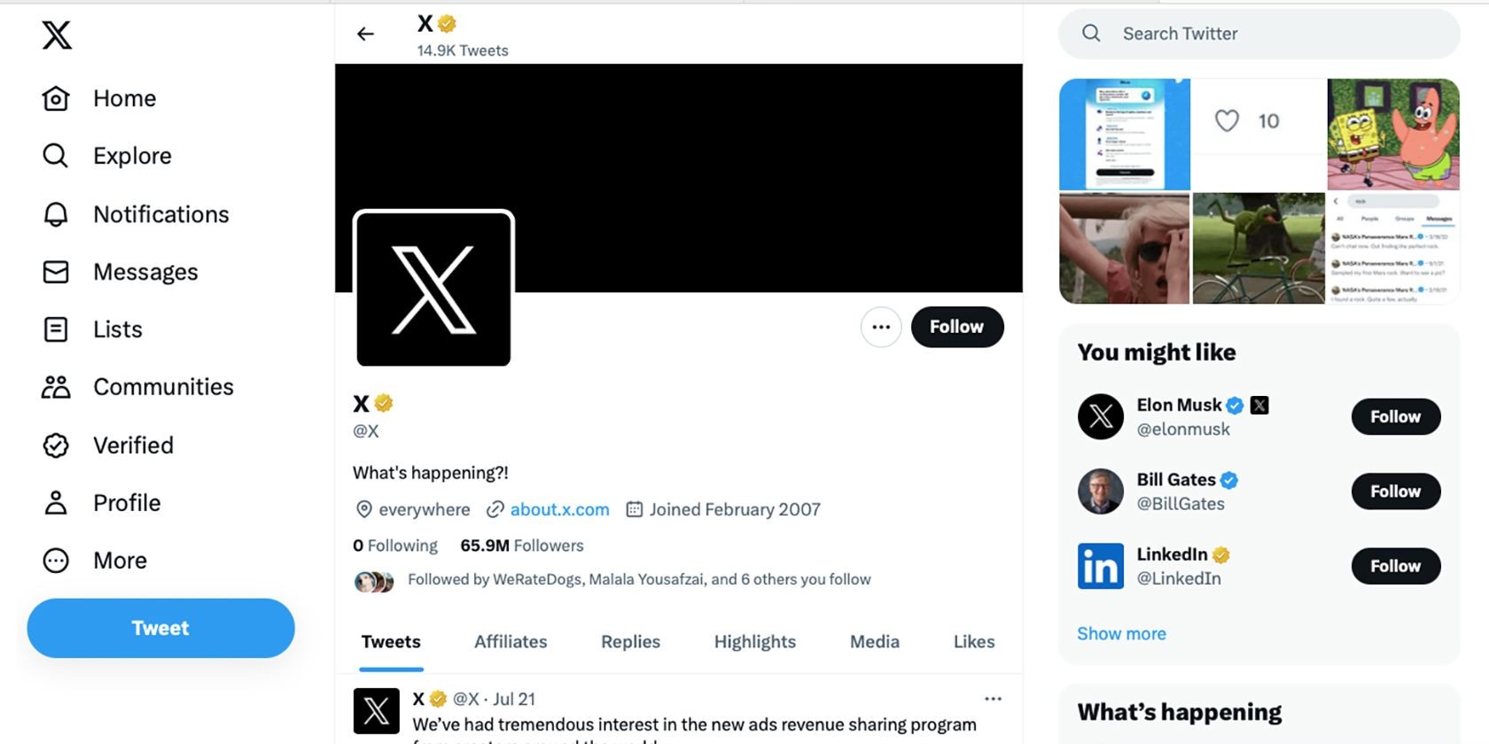 Tài khoản X của Twitter với thương hiệu X.