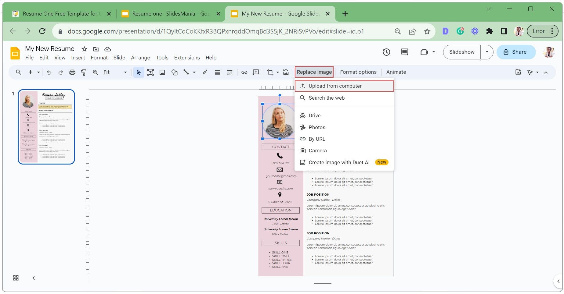 Tải lên ảnh từ máy tính trong Google Slides