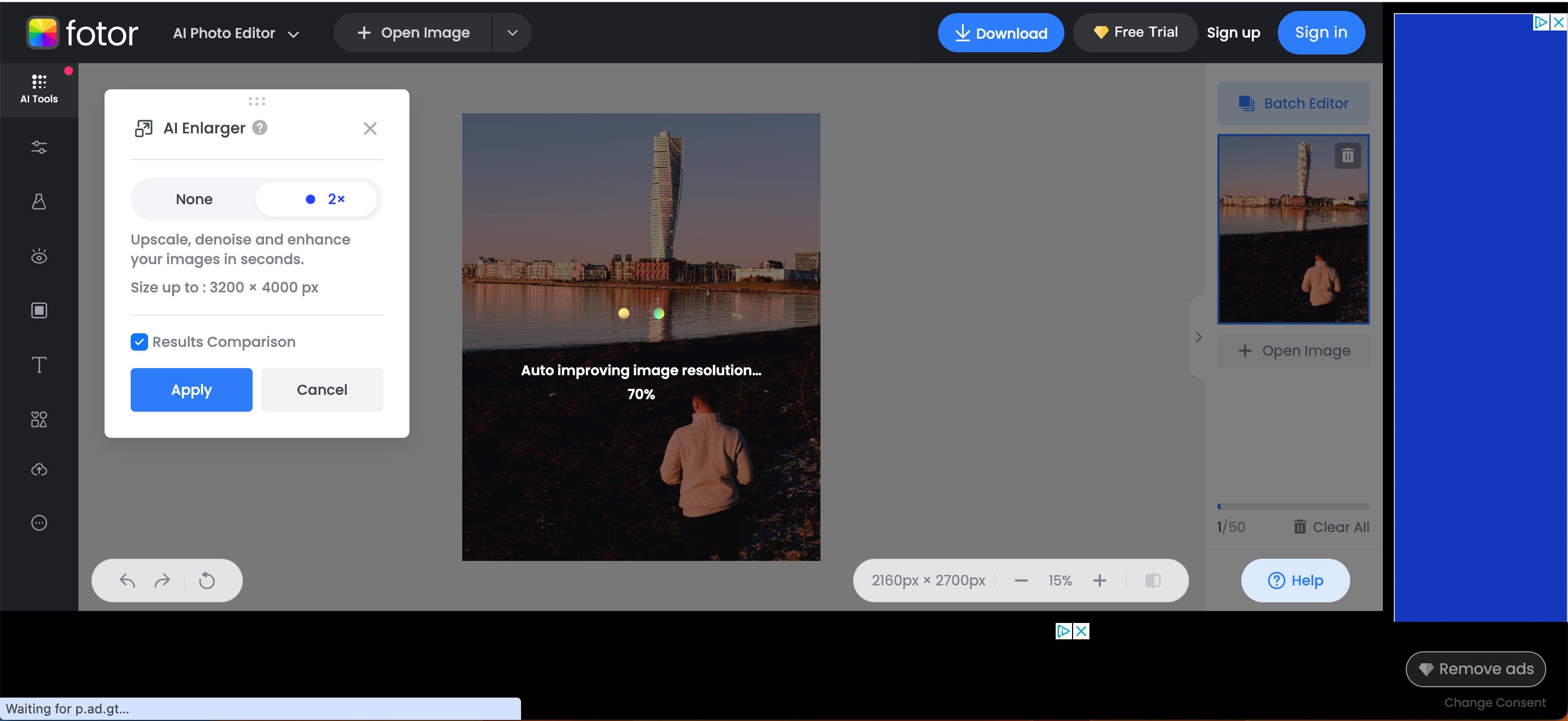 Tải xuống ảnh đã được phóng to bằng trí tuệ nhân tạo trong Fotor