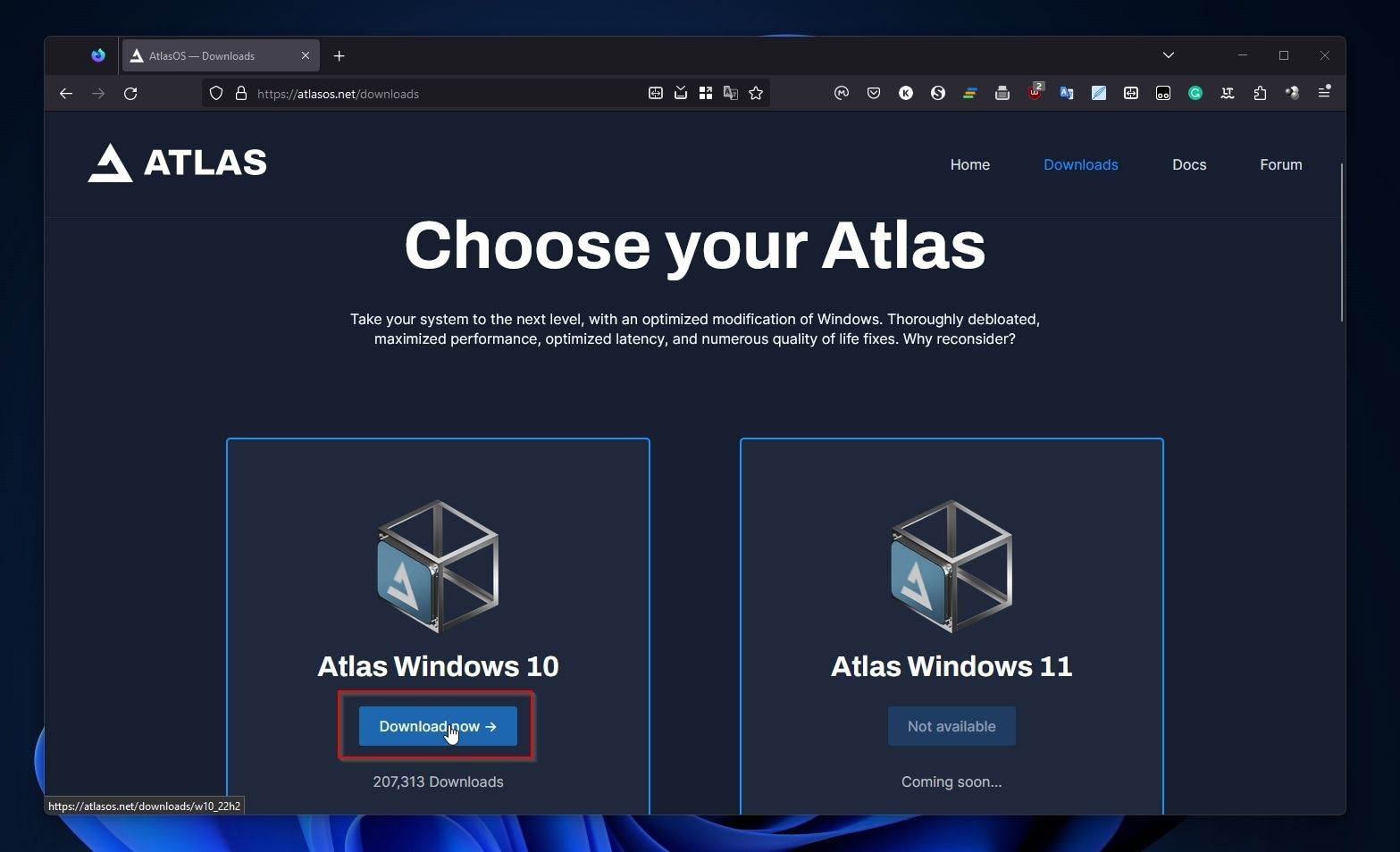 Tải xuống phiên bản AtlasOS