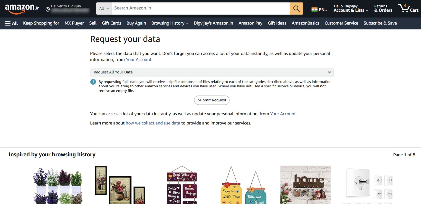 Tải xuống tất cả thông tin cá nhân từ Amazon