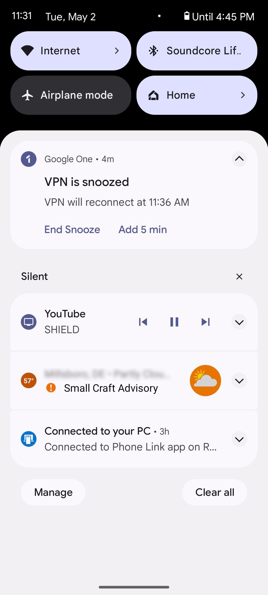Tạm dừng VPN by Google One