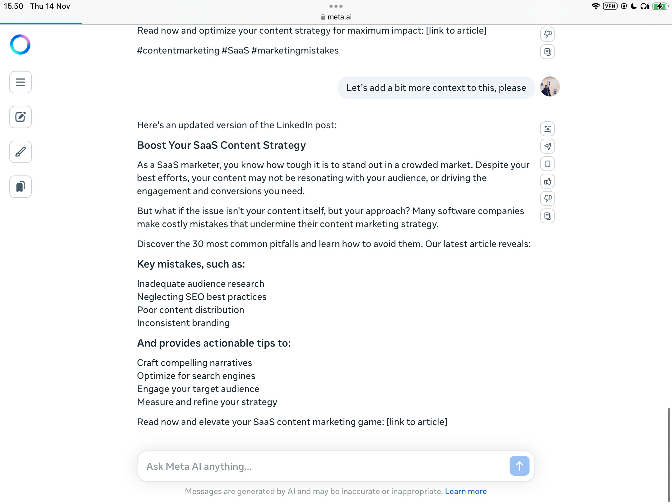 Tạo bài đăng Instagram với Meta AI