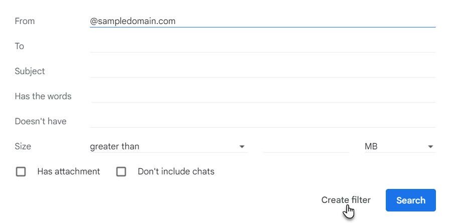 Tạo bộ lọc để chặn email từ một tên miền cụ thể