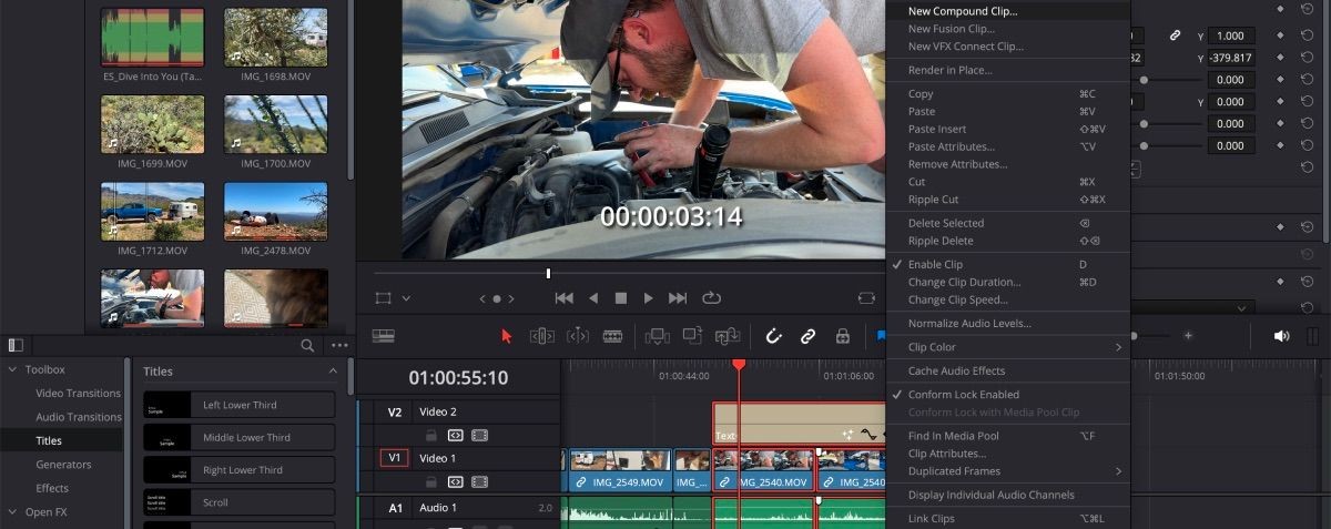 Tạo Compound Clip mới trong DaVinci Resolve