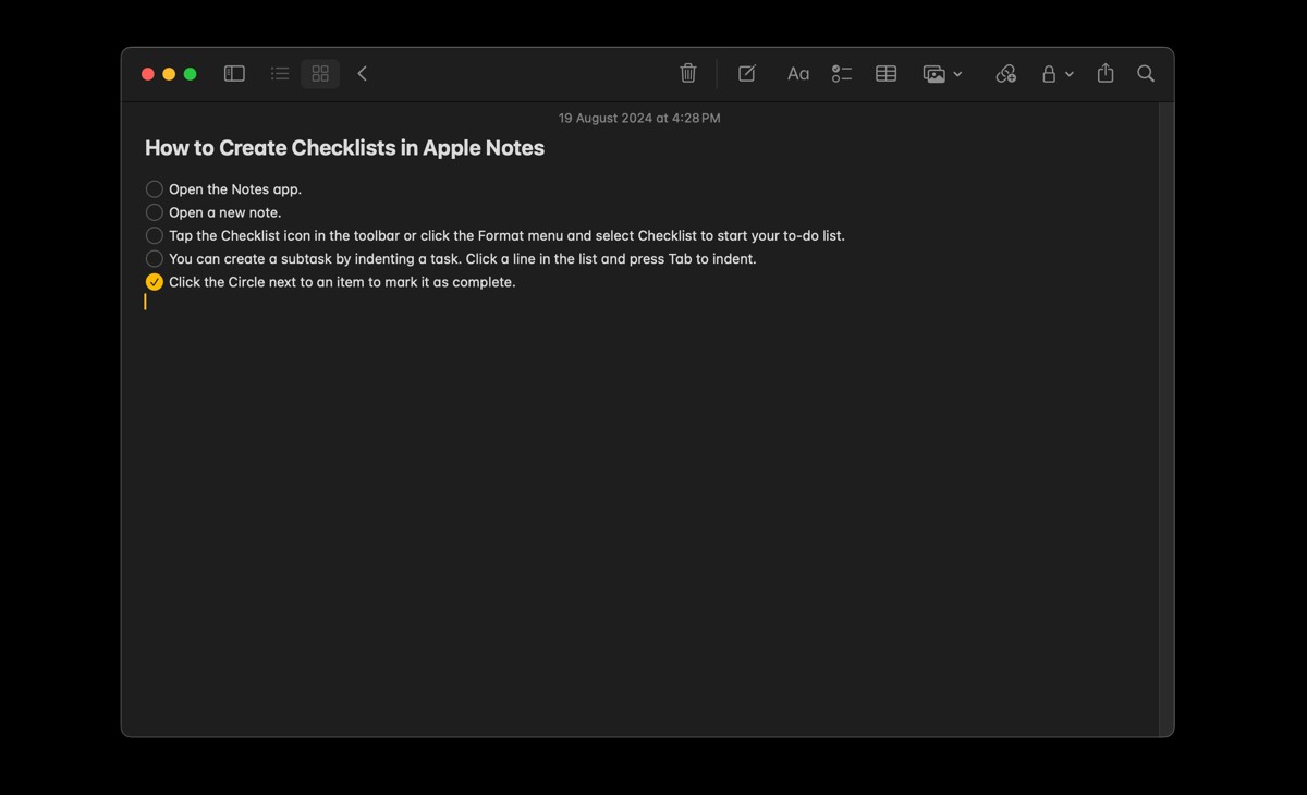 Tạo danh sách kiểm tra trong Apple Notes