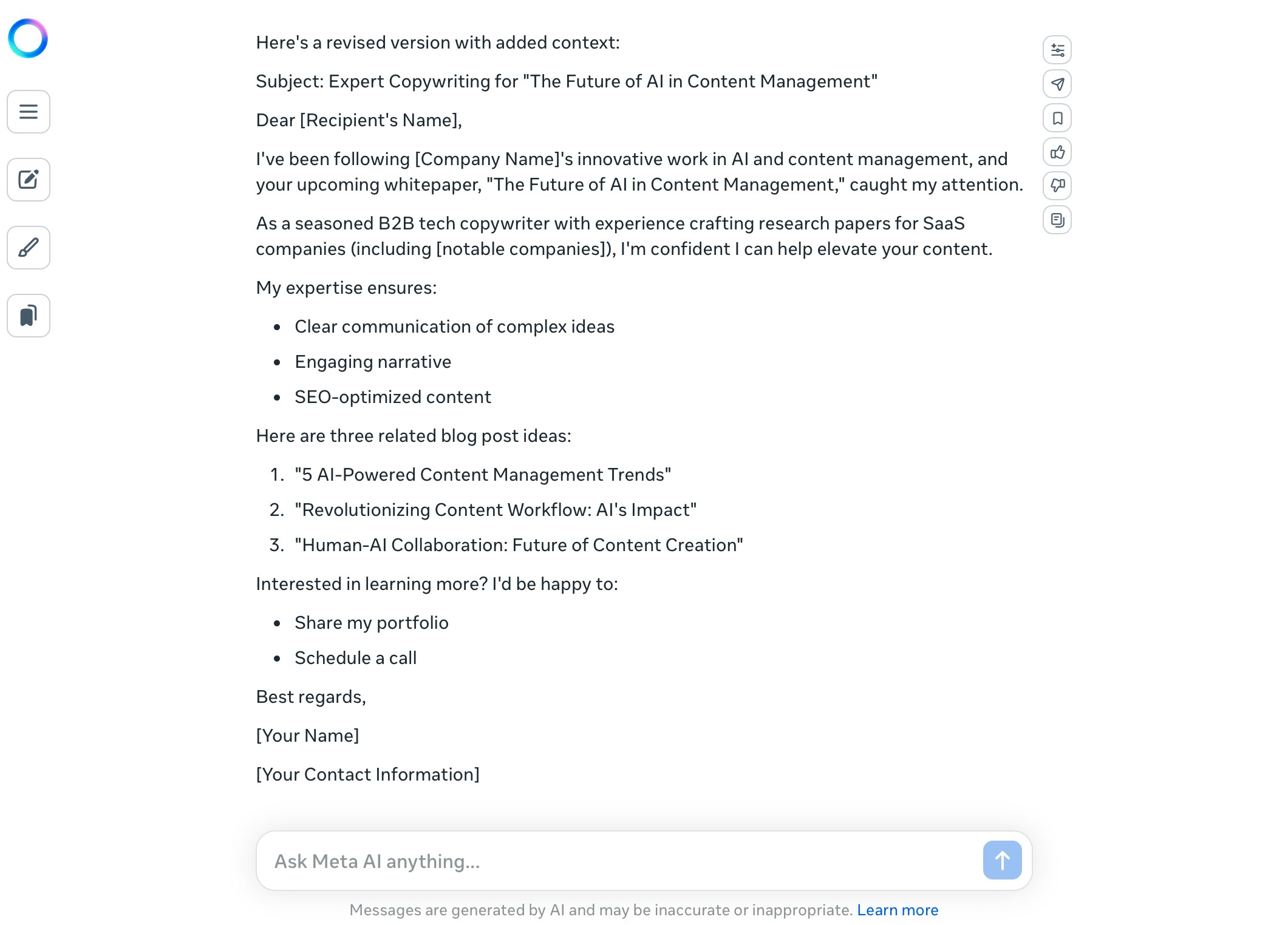 Tạo email tiếp cận trong ứng dụng Meta AI
