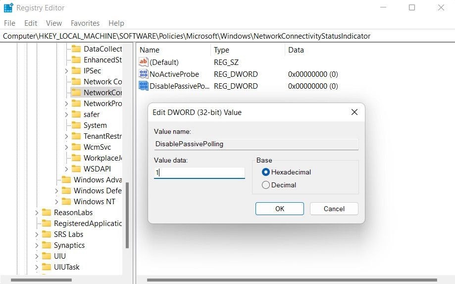 Tạo giá trị DisablePassivePolling trong Registry