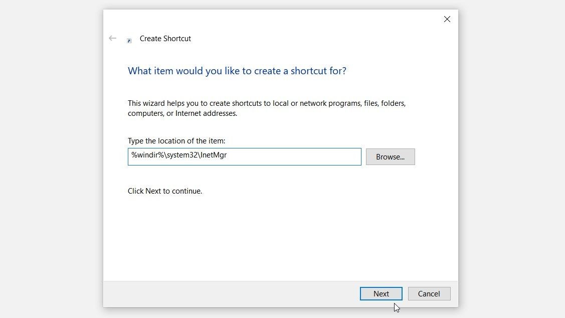 Tạo lối tắt IIS Manager trên desktop