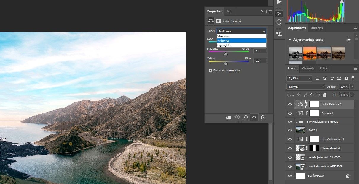 Tạo lớp điều chỉnh Color Balance