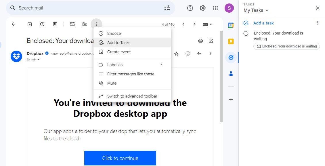 tạo nhiệm vụ từ gmail
