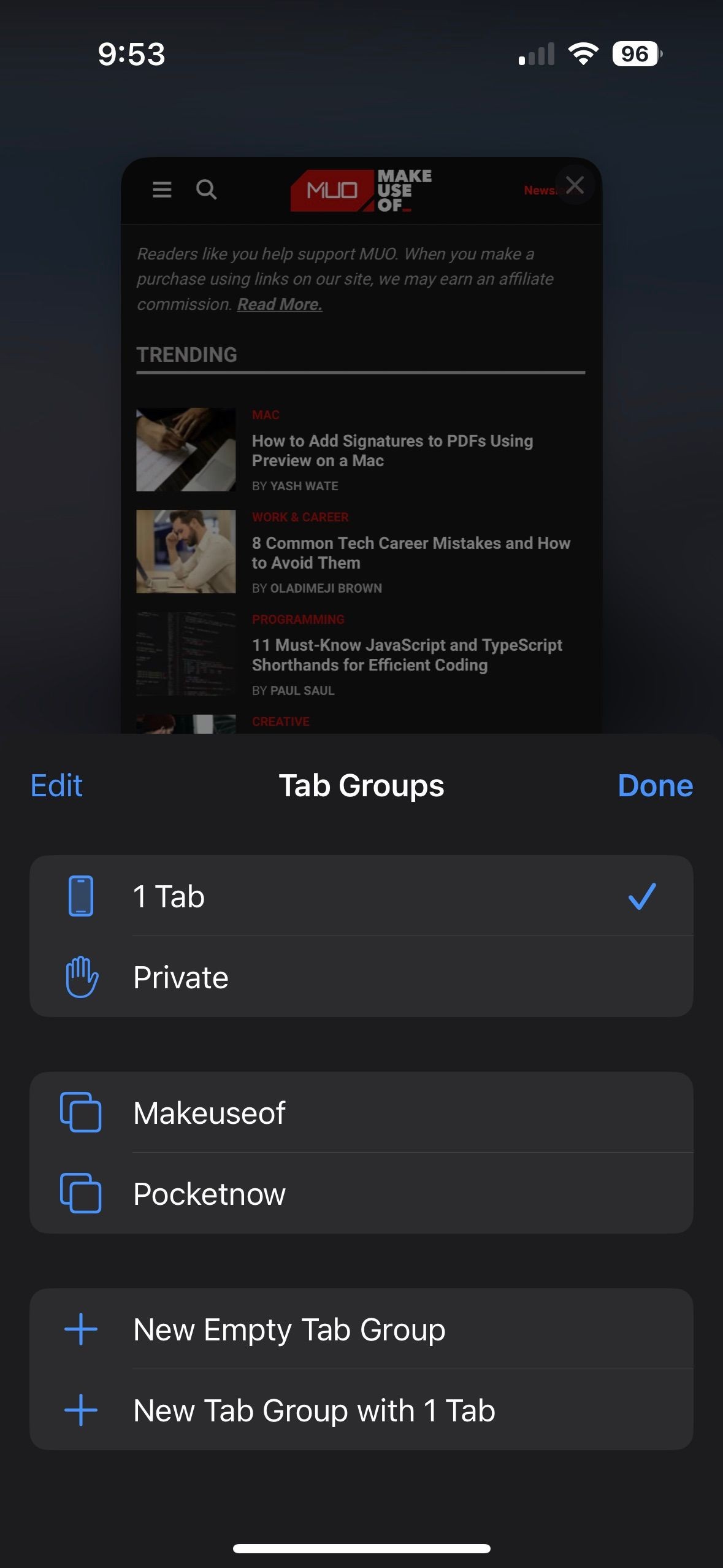 Tạo Nhóm Tab trong Safari trên iPhone