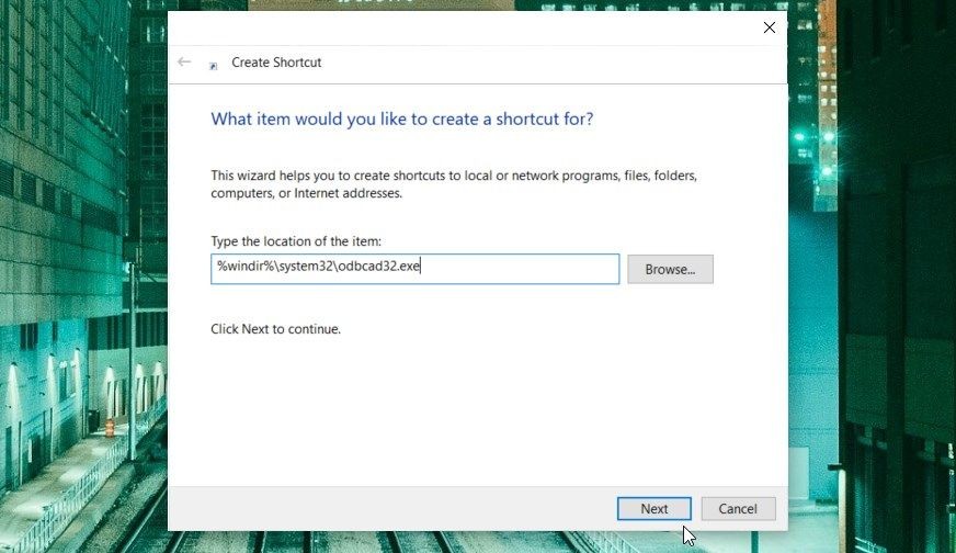 Tạo phím tắt ODBC Data Sources trên Desktop