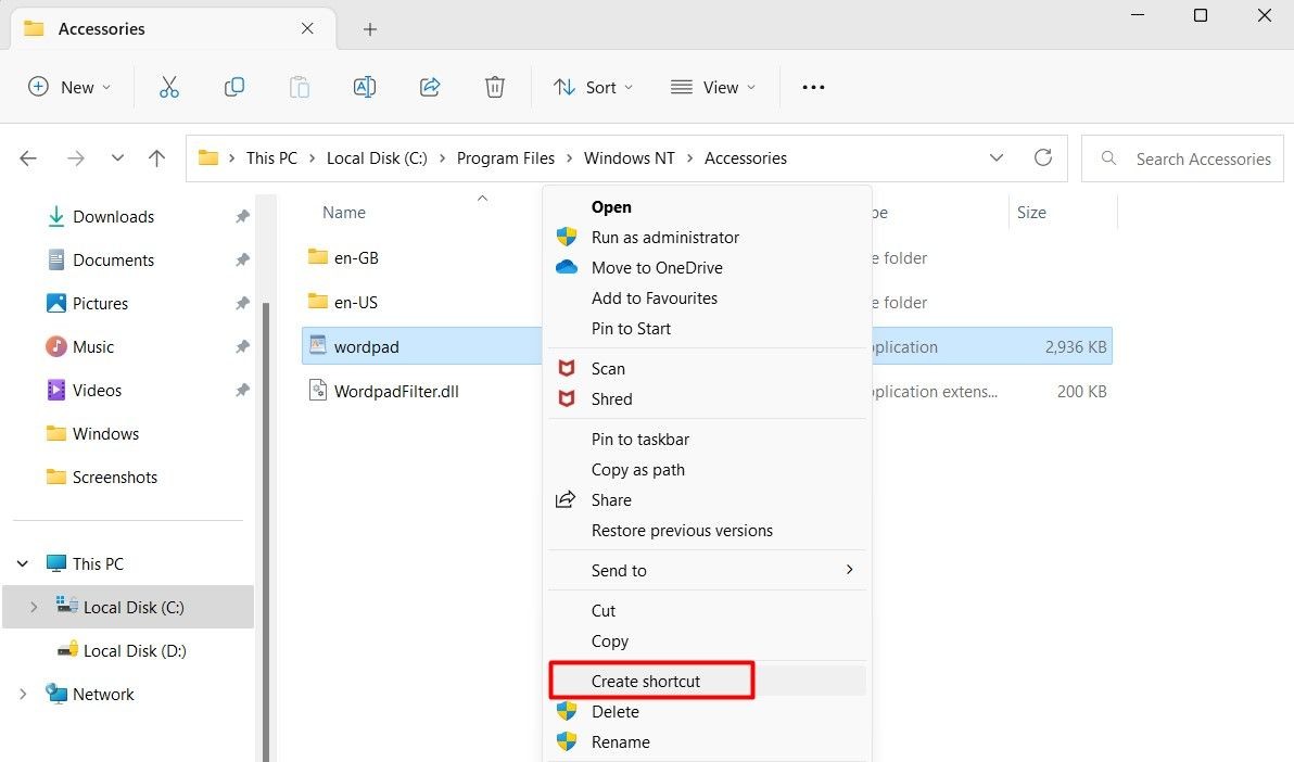 Tạo Phím Tắt WordPad Trên Desktop