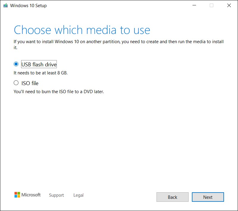 Tạo phương tiện cài đặt cho Windows 10