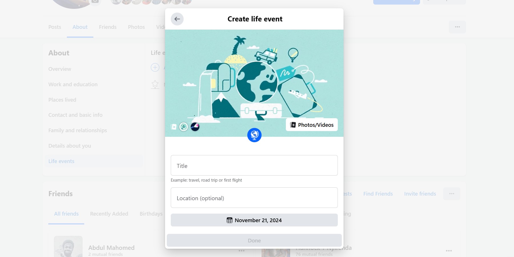 Tạo sự kiện cuộc sống du lịch trên Facebook